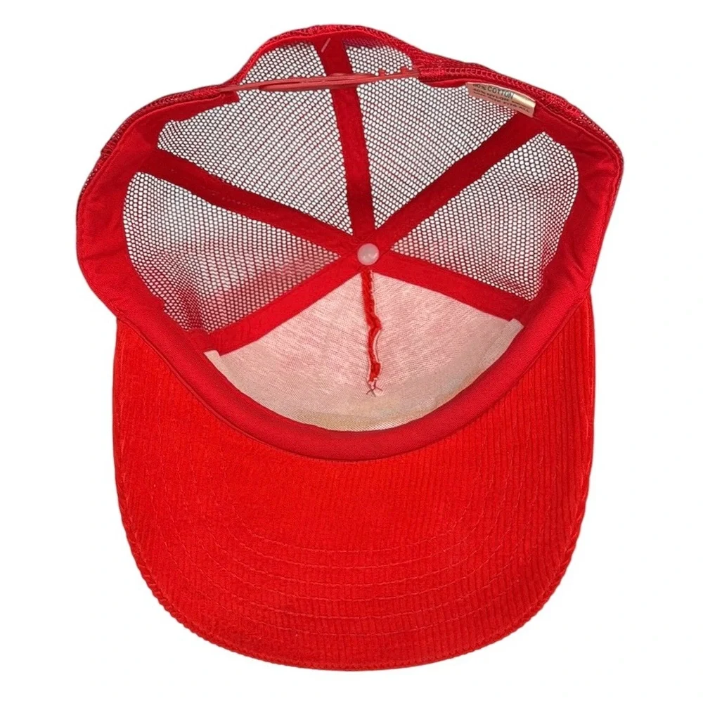 NWOT 80's Vintage Hawaii Sailboat Red Rainbow Corduroy SnapBack Trucker Hat Cap